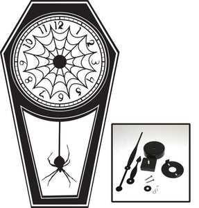 Burtonesque Gothic Coffin Clock w. Spider Web Detail Vinyl Wall Art & Clock Kit - Pillbox Designs