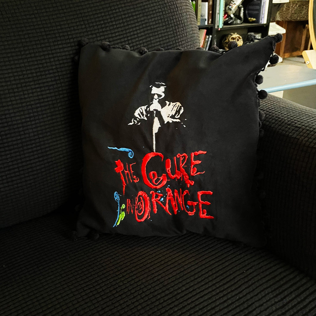 The Cure in Orange Hand Made Embrodered Throw Pillow