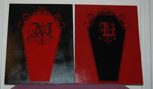 Load image into Gallery viewer, Customizable Gothic Monogram Coffin vinyl Decal - Pillbox Designs
