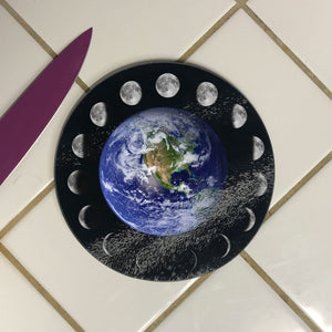 Earth and Lunar Phases 8" Glass Cutting Board - Pillbox Designs