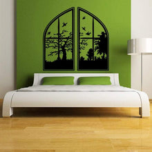 Load image into Gallery viewer, Window with Swallows and Trees Whimsical Vinyl Decal - Pillbox Designs
