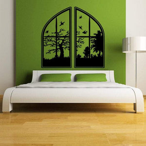 Window with Swallows and Trees Whimsical Vinyl Decal - Pillbox Designs